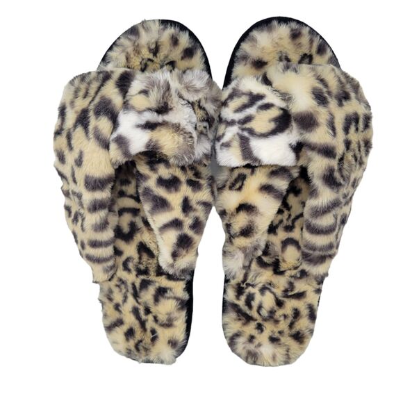 LOFT Open Toe Twist Slippers Faux Fur Animal Print Cairo Brown size Large NWT - Picture 2 of 5